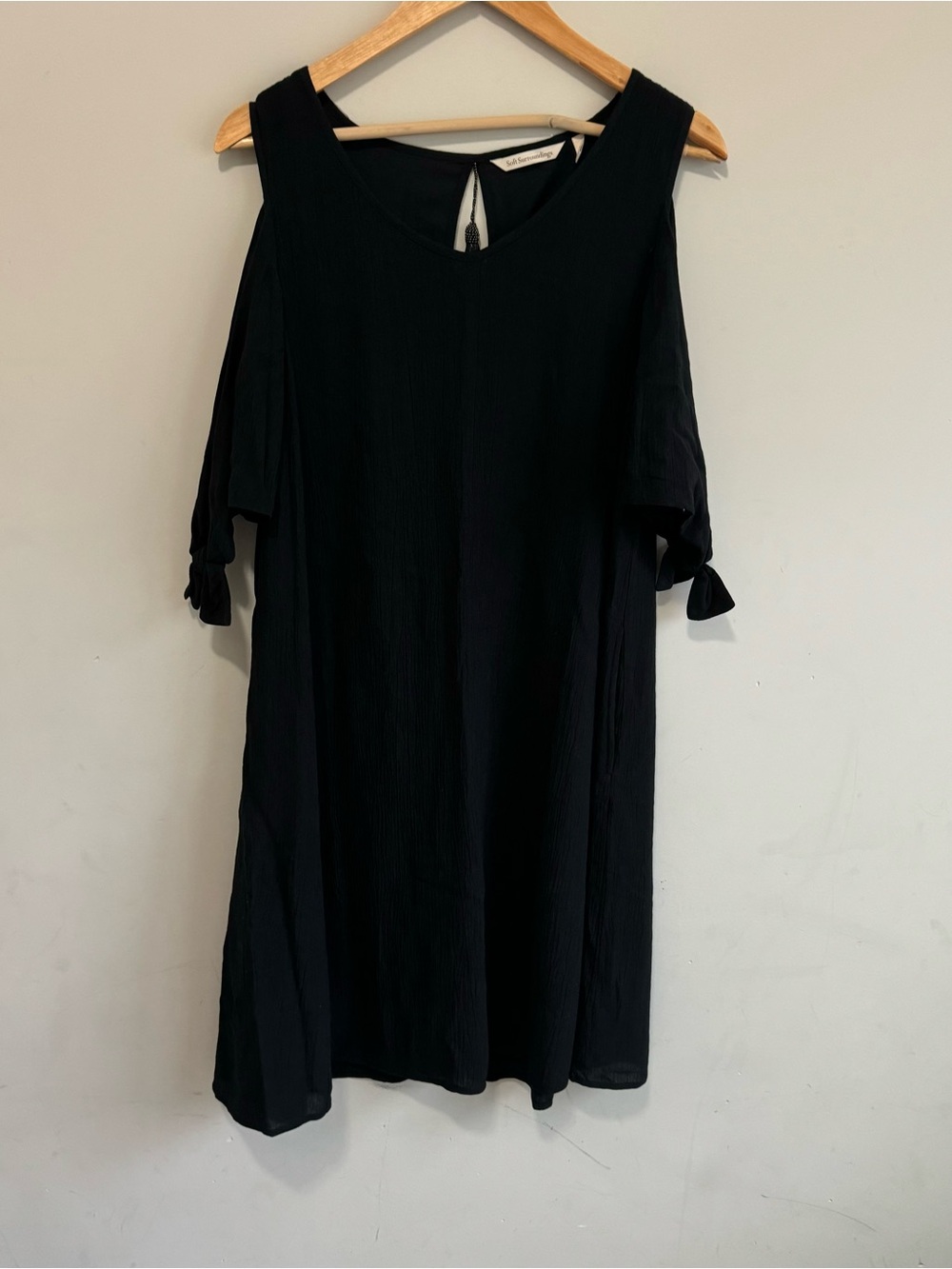 Soft Surroundings Black Cold-Shoulder Tie-Sleeve Dress